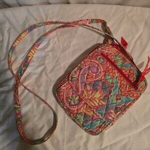 Vera Bradley Paradise Crossbag, pink, teal, yellow, 7w x 8H